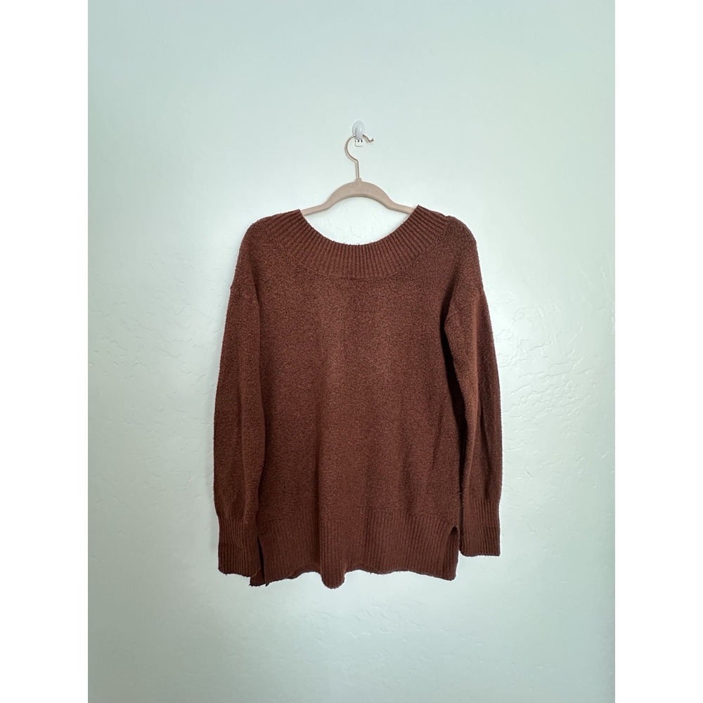 a.n.a A New Approach Women Brown V Neck Long Sleeve Relaxed Pullover Sweater M